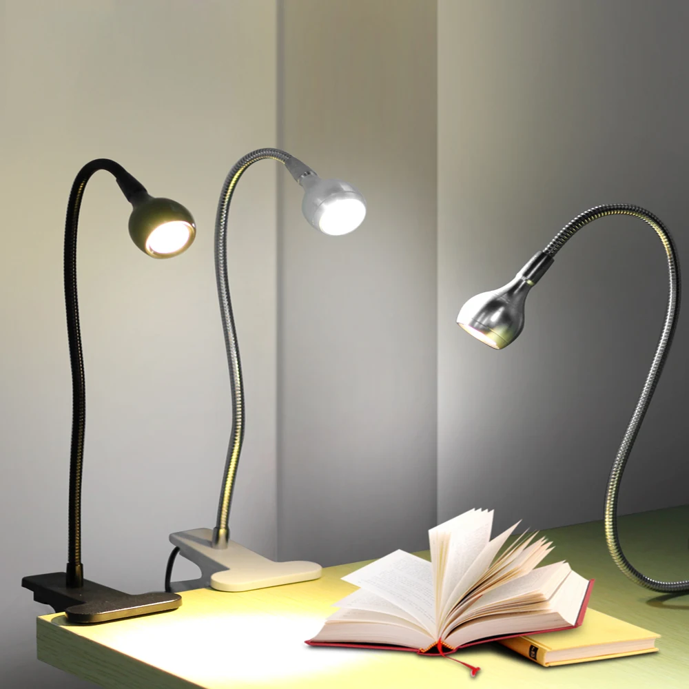 

USB Power Clip Holder LED Book Light Desk Lamp 1W Flexible LED Reading Book Lamp Switch On/Off Table Lamp for Bedroom Study Room