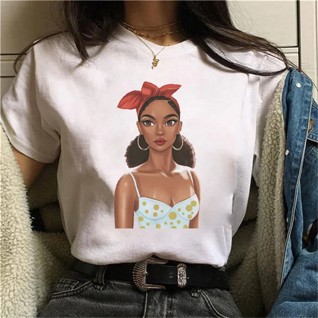 Мода 2020 Vogue футболки женские черные африканские вьющиеся волосы девушка печатная