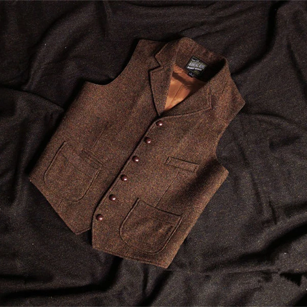 Men's Vest Waistcoat Steampunk Jacket Brown Vests for Men Formal Steam Punk Wool Tweed Suit Male Clothings