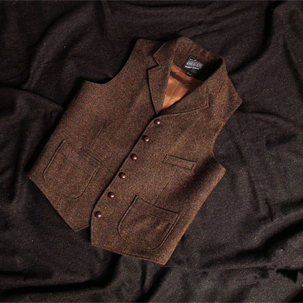 Brown Vests For Men Formal Steam Punk Wool Tweed Suit Male C