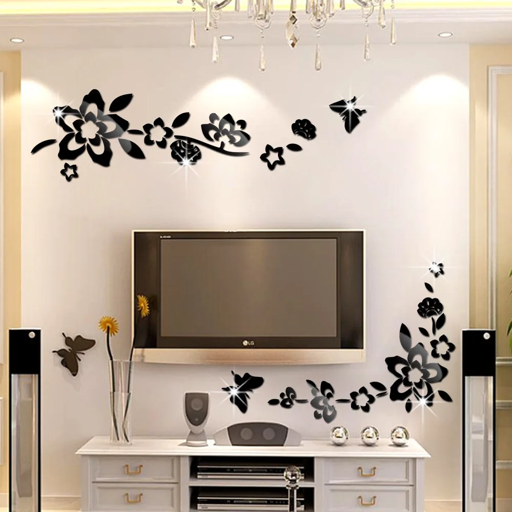 Corner stickers mirror door and window decoration wall diagonal flowers can be removed | Дом и сад