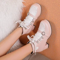 coolulu 2020 new women lolita ankle boots lace up block heel boots all match cute fashion women winter boots shoes size 34 45