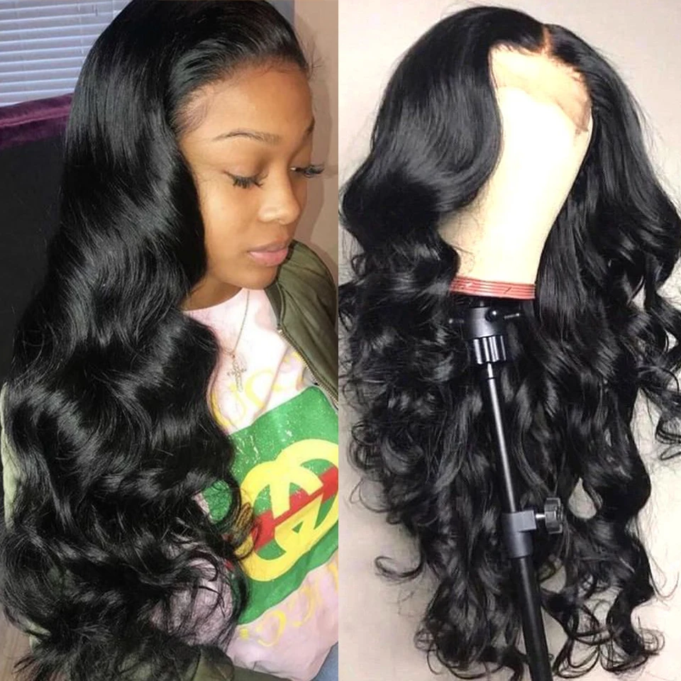 

Peruvian Body Wave 4X4 Lace Closure Wig For Black Women 180% density Pre-Plucked with Baby Hair Wavy Lace ClosureWig