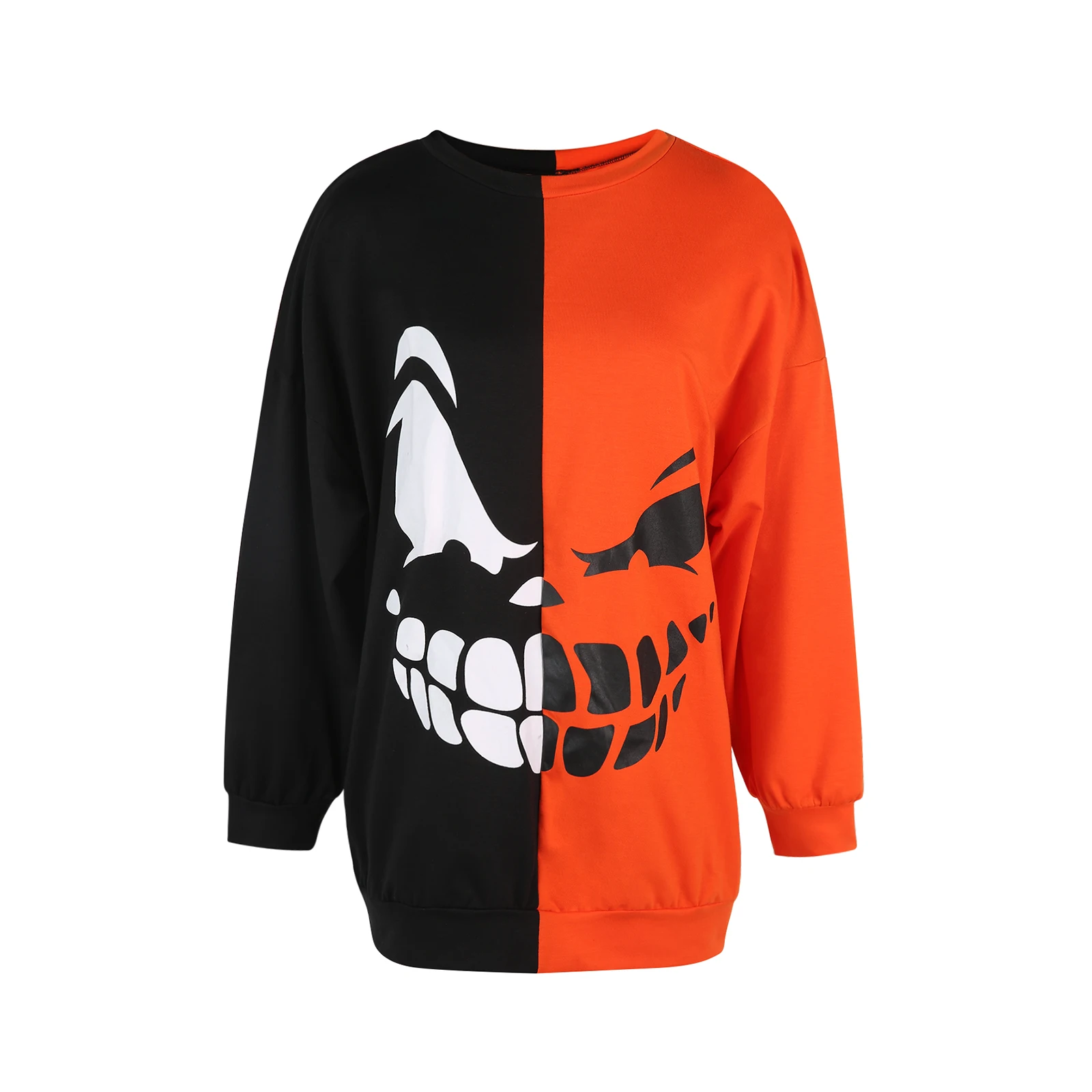 

Женская толстовка с длинным рукавом на Хэллоуин, весенне-осенние креативные свободные топы с круглым воротником и принтом зубов/черепов дл...
