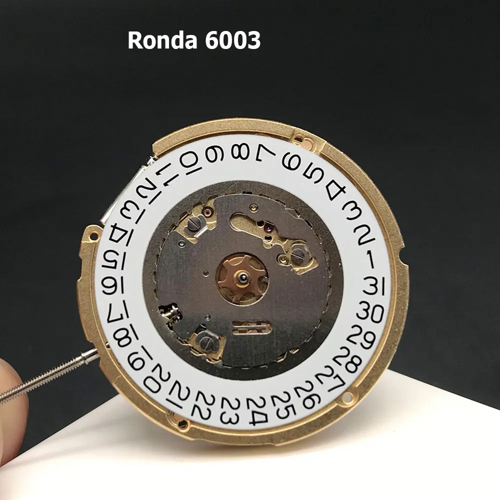 6003D/6003.D SW Ronda Quartz Movement Top Brand Watch Mechanism Parts Replacements Gold Clock Movt White Datewheel Original