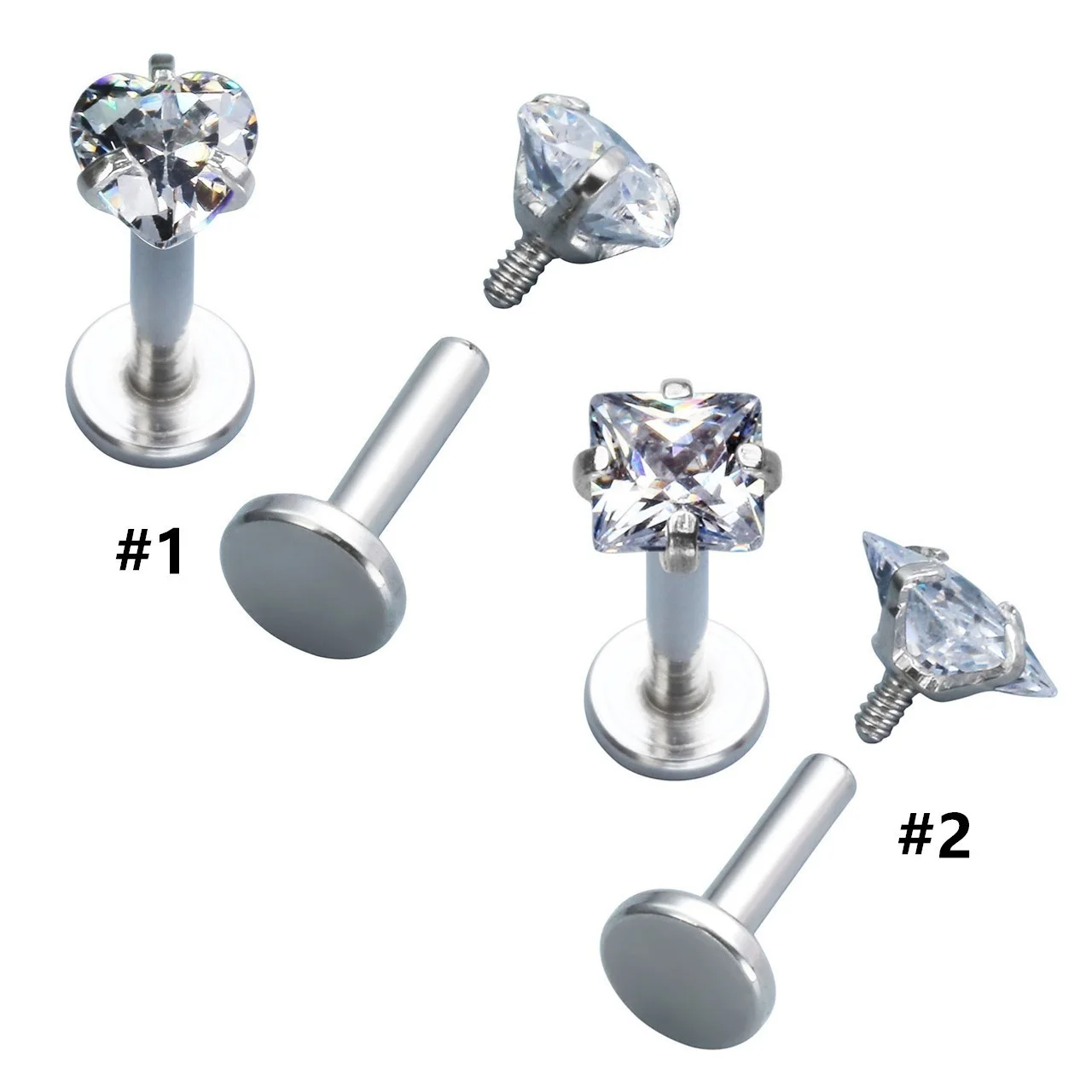 Multi-shaped Heart/Square/Star Cubic Zircon Lip Rings Nose Studs Helix Earring Stainless Ring Steel Jewelry Piercing Grillz | Украшения и