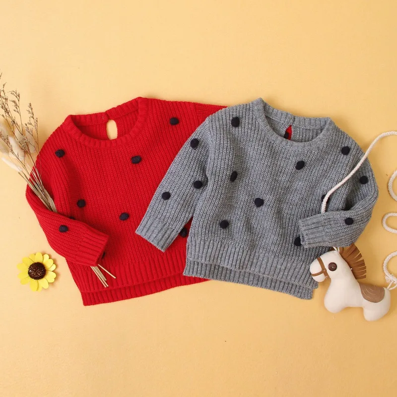 Осенний вязаный свитер для маленьких девочек Детские свитера с плюшевым