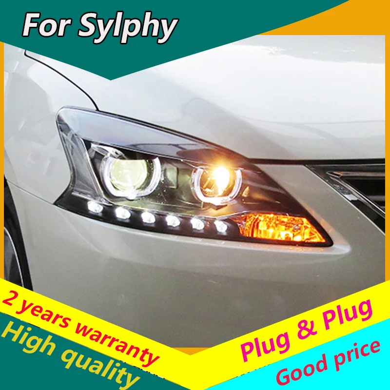 

KOWELL Car Styling for Sylphy Headlights 2012 2013 2014 2015 Sentra LED Headlight LED DRL Bi Xenon Lens High Low Beam Parking