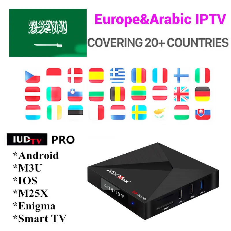 Европейский шведская IPTV приставка Android 7,1 4 ядра RK3328 A5X MAX+ 1 год IPTV подписка Поддержка 5G WI-FI 1000 м ЛВС USB 3,0