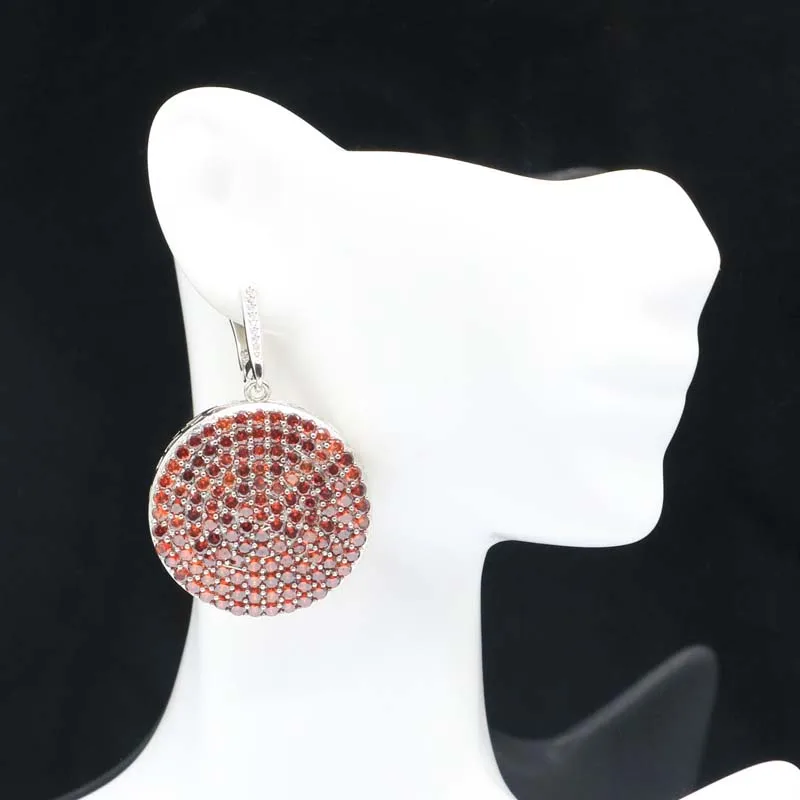 

47x30 мм SheCrown новый дизайн 17,4 г большие круглые оранжевые Спессартин Гранат CZ юбилейные серебряные серьги