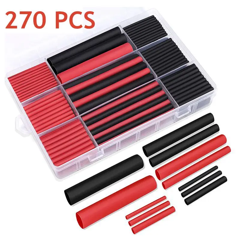 

270PCS 3:1 Ratio Dual Wall Adhesive Lined Heat Shrink Tubing Tube Kit 6 Size: 3/8",1/4",3/16",1/8",3/32",1/16" Red & Black