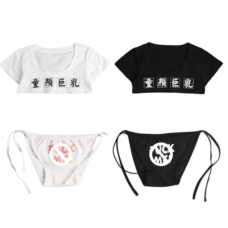 

New style Women Kawaii Sexy Lingerie Anime Cosplay Short Sleeve Crop Top Panties Underwear