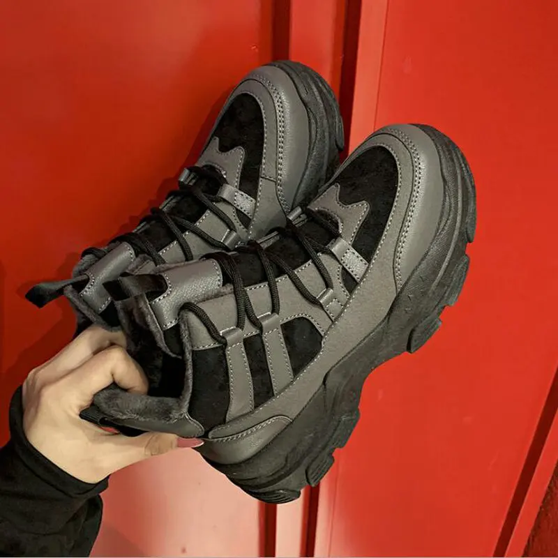 Зимние женские кроссовки корейские Дикие повседневные согреться с мехом