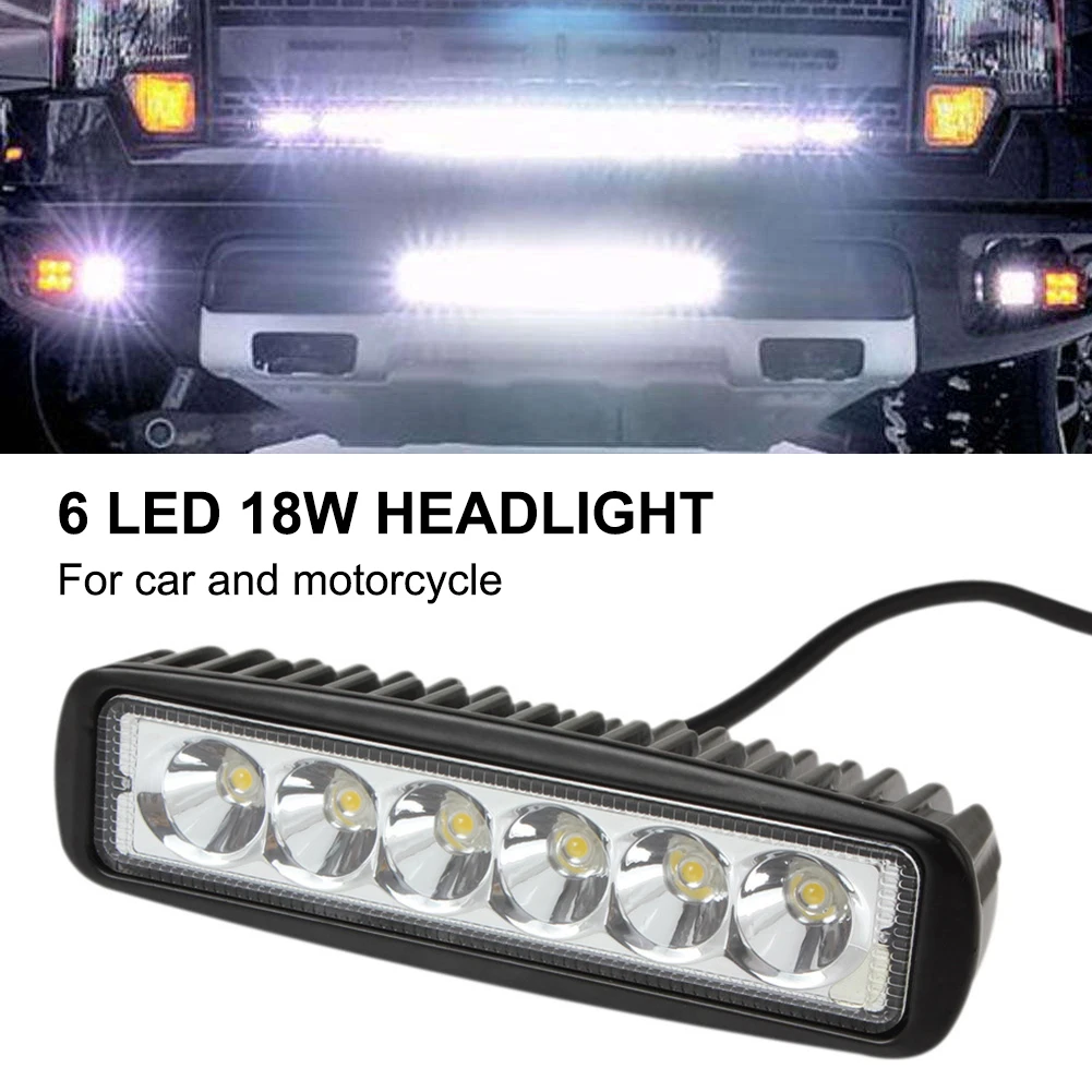 

12V Universal Car Light 6LED 18W DRL Work Lights Spotlight 800LM Off-road Automobile Truck Driving Fog Lamp Headlight Light Bar