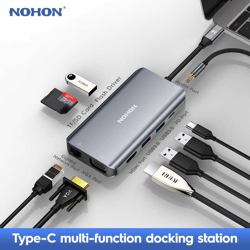 NOHON usb-хаб 3,0-Мульти USB C концентратор HDMI адаптер аудио NIC порт для MacBook huawei mate 20 Pro type C концентратор USB-C док-станция