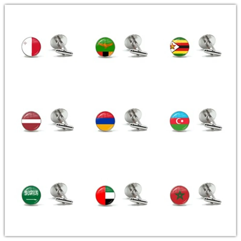 

Malta Zambia Zimbabwe Latvia Armenia Azerbaijan Saudi Arabia UAE Morocco National Flag 16mm Glass Cabochon Cufflinks For Men