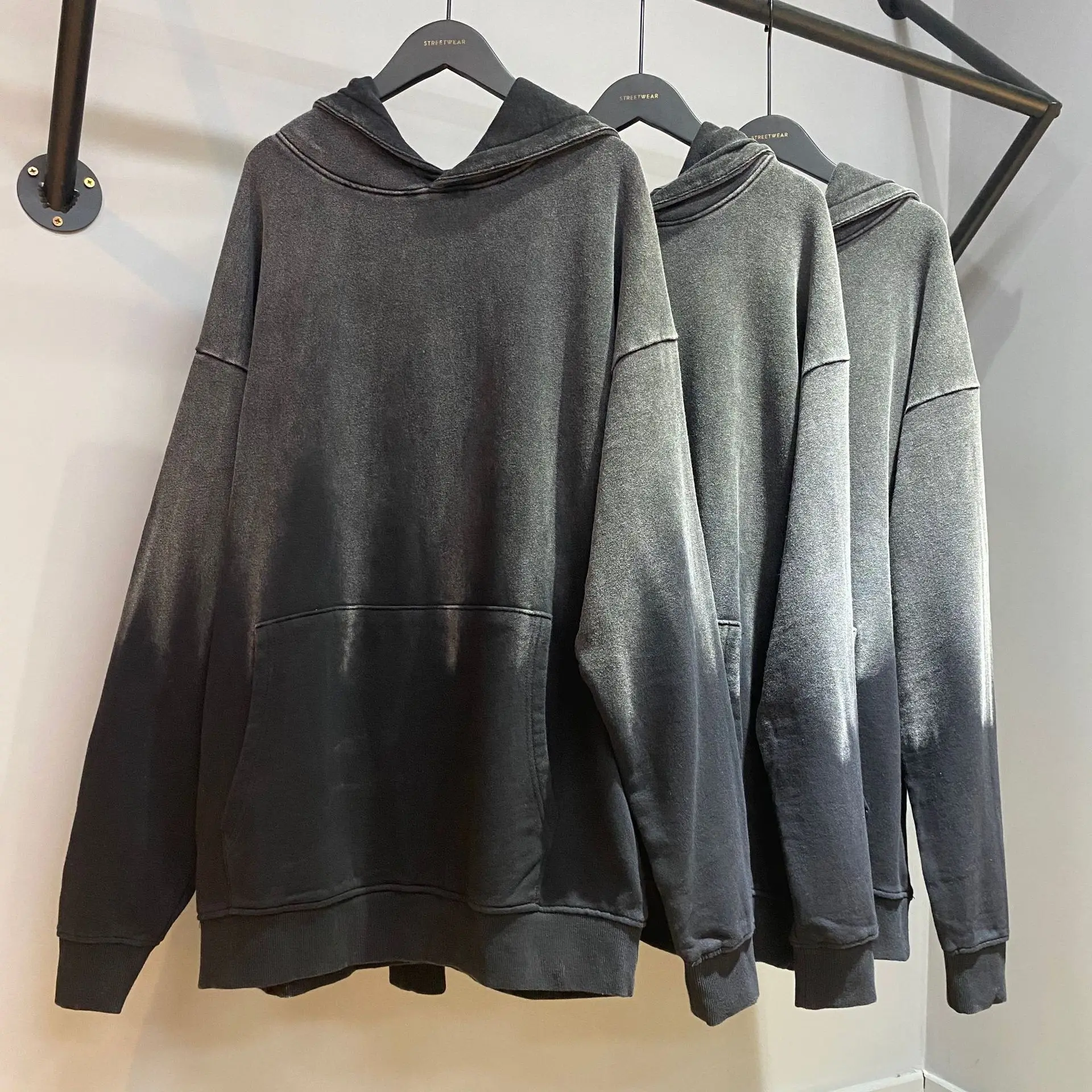 

Heavy Weight Washed Retro Hang Dye Hooded Sweatshirt Big Pocket Dark Style High Street Trendy Handsome Boyfriend Loose Pullovers
