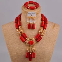 natural coral bead nigeria wedding jewelry african ladies wedding red necklace set wedding dress accessories au 227