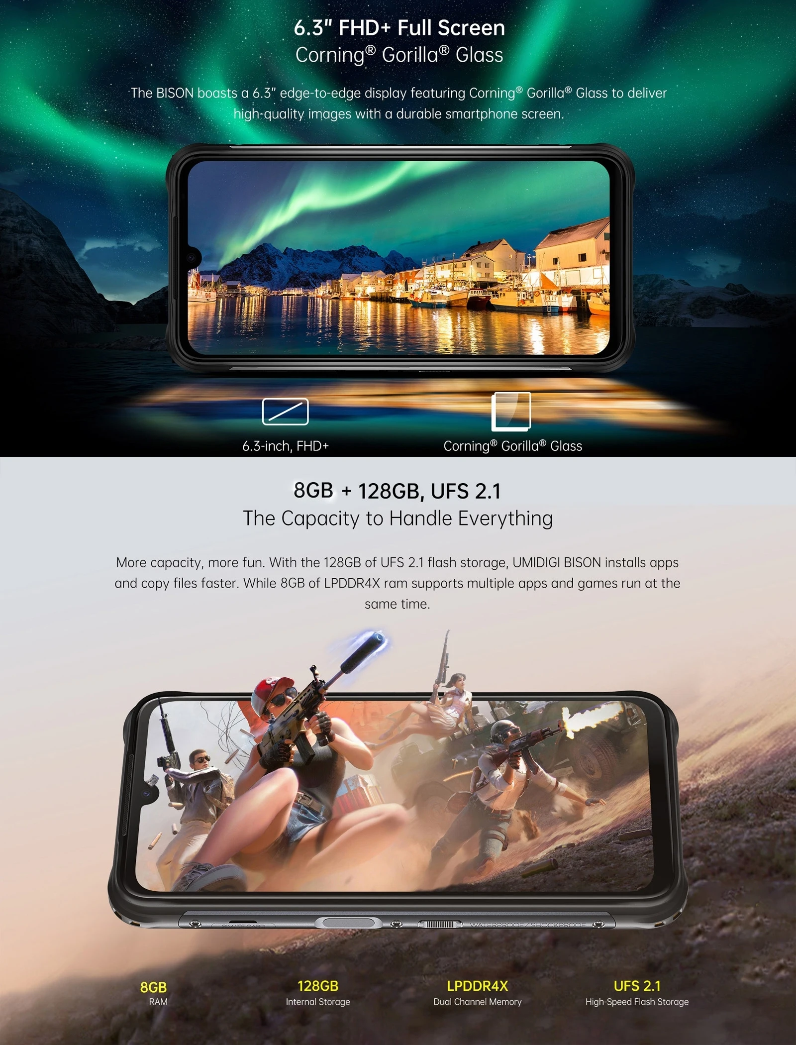 umidigi bison 8gb128gb ip68ip69k waterproof rugged phone 48mp matrix quad camera 6 3 fhd display nfc android 11 smartphone free global shipping