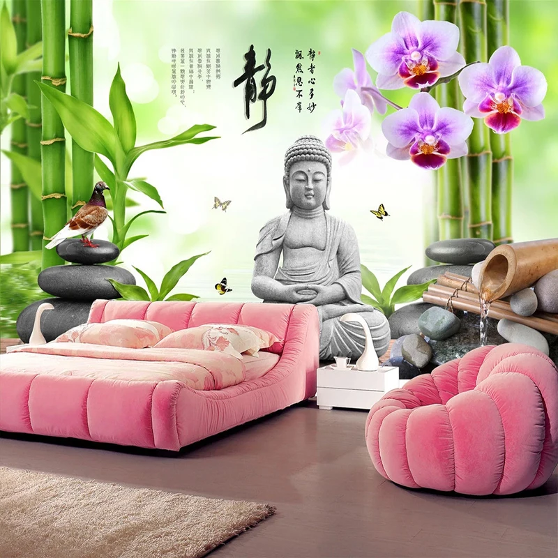 

Dropship Custom 3D Mural Wallpaper Buddha Statue Green Bamboo Cobblestone Dove Flower Photo Wall Mural Living Bedroom Wallpaper