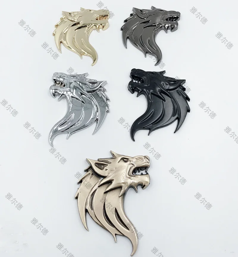 2pcs metal 3D Wolf Totem car window sticker grill emblem stickers car styling decal Badge Wolf head labeling Auto Accessories