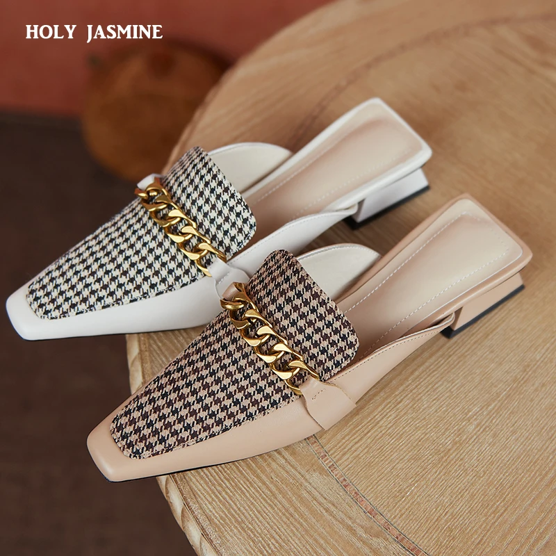 

Женские кожаные босоножки Baotou, черные босоножки на высоком каблуке, с квадратным носком, с полуцепочкой, в британском стиле, лето 2021