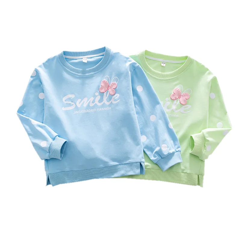 

Sweatshirts for Girls Big Letter Print Skyblue Green Tee Tops Children's New Sweatshirts Long-Sleeved Spring Clothing Age 4-11 T