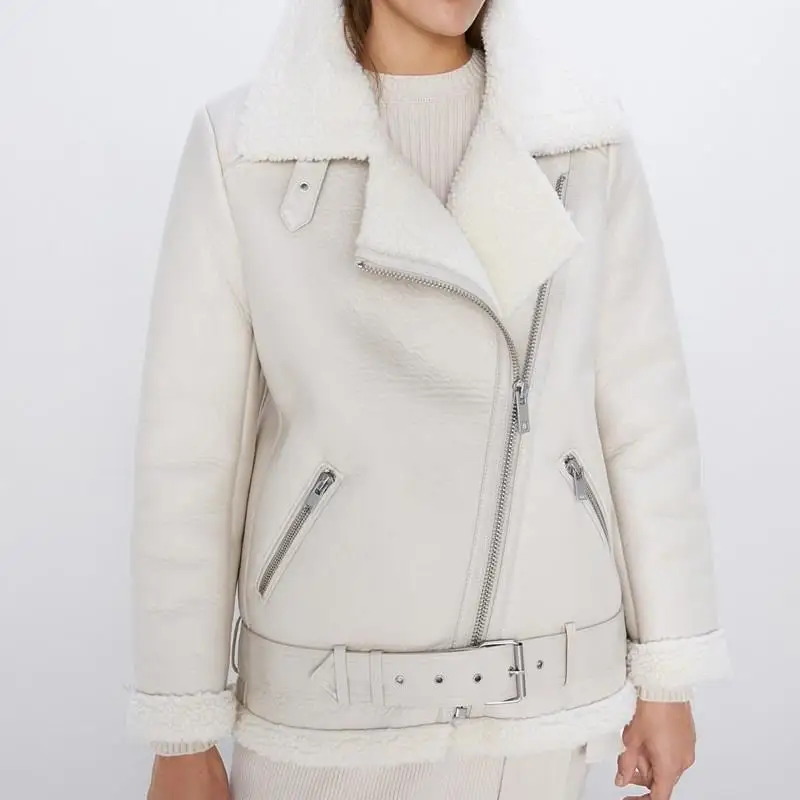 Зимняя куртка из искусственной овечьей кожи с отворотом Женская меховым