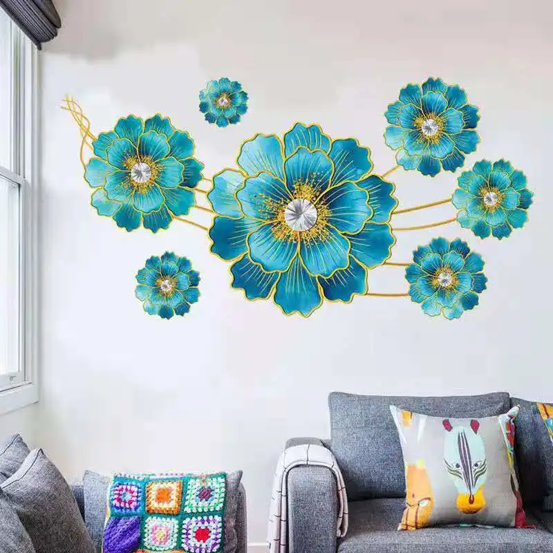 Креативные 3D наклейки на стену с синими цветами украшение для дома съемное панно