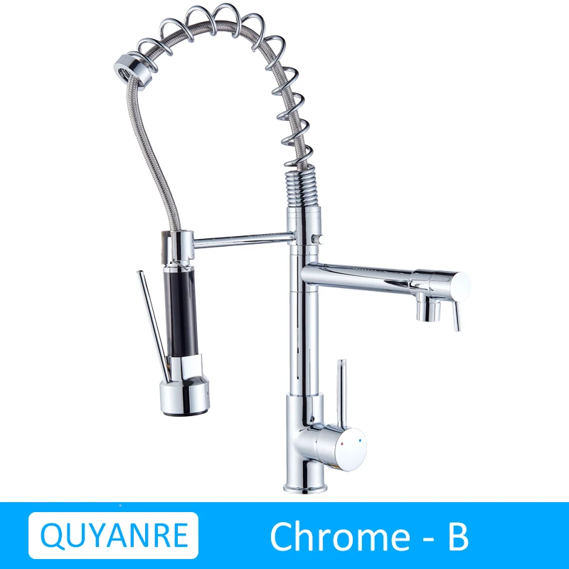 CHROME GUANGBAZI Quyanre Матовый никель черный кухонный кран выдвижной спрей двойная функция поток воды поворотный Носик Одной ручкой смеситель раковина - Цвет: CHROME GUANGBAZI