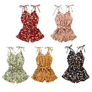 От 1 до 6 лет, летние милые комбинезоны для маленьких девочек, однобортные шифоновые Комбинезоны без рукавов с цветочным принтом, 5 цветов