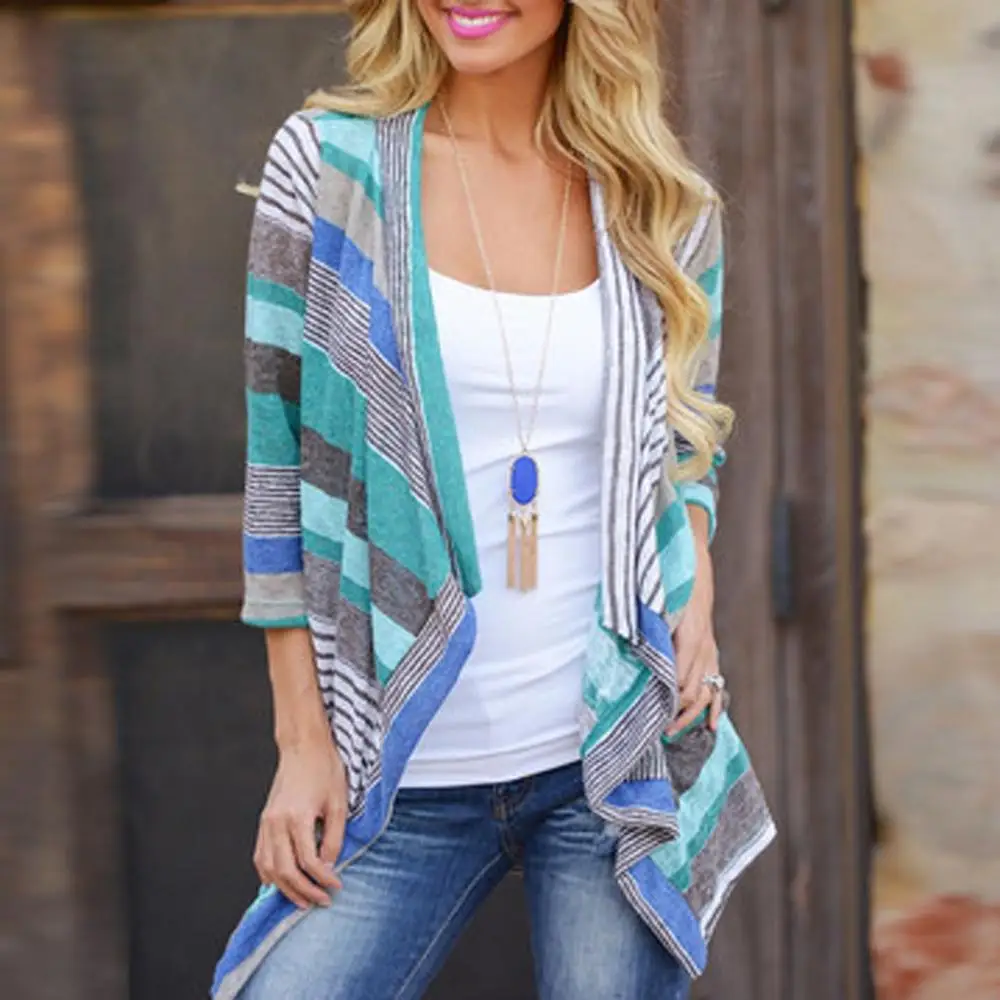 Женская Повседневная Длинная свободная блузка-кардиган с геометрическим