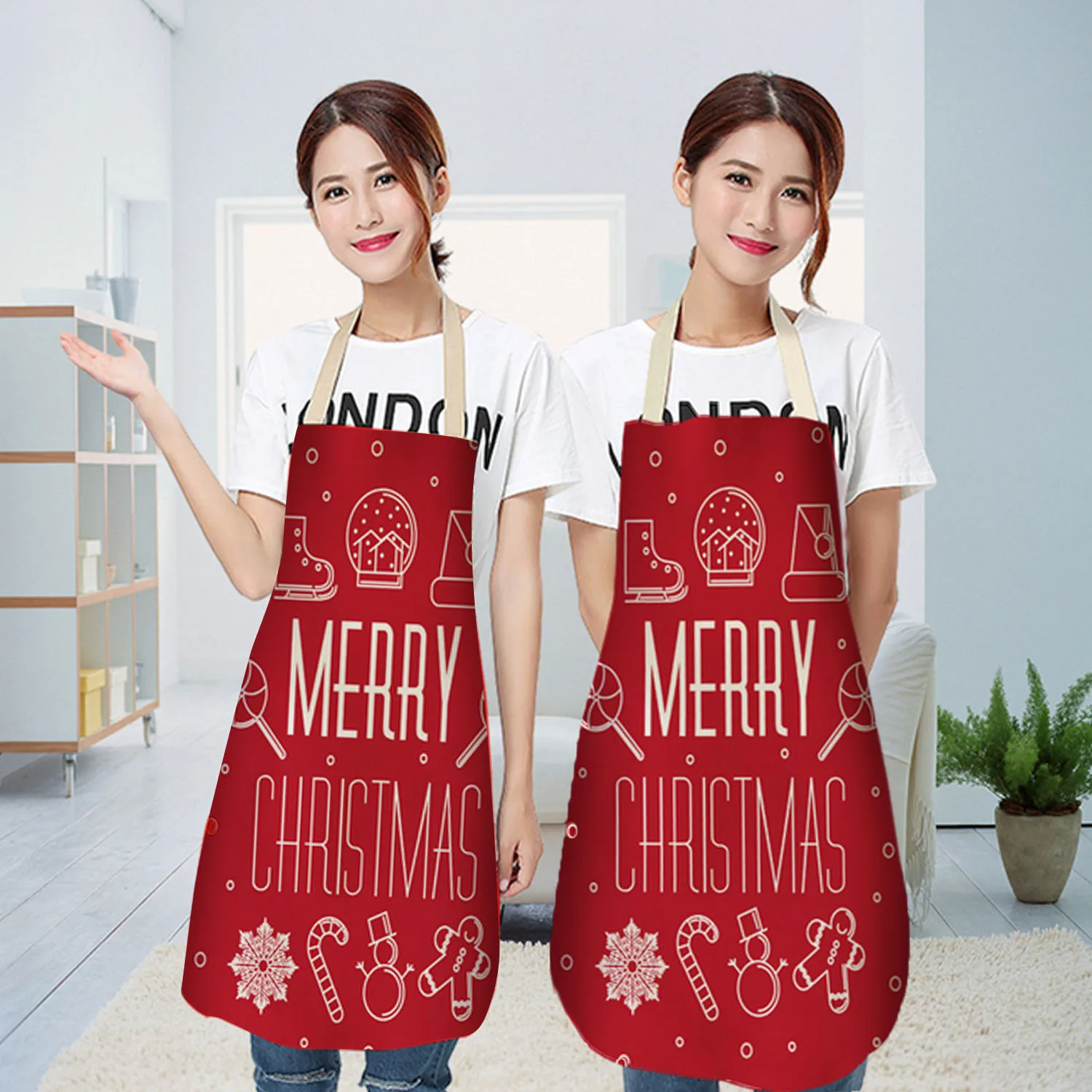 Behogar новогодний фартук футболка с забавным мультипликационным принтом Кухня