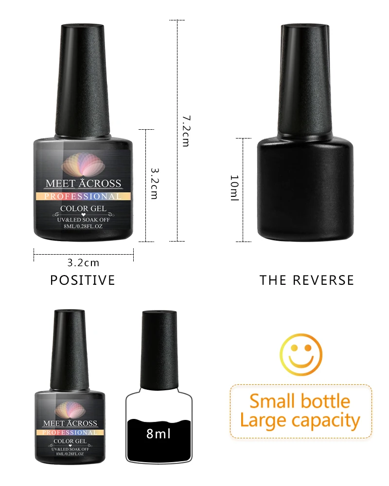 

MEET ACROSS 2Pcs/set Gel Nail Polish 8ml Glitter Pure Color Nail Gel Lacquer Soak Off UV Gel Varnish Base Coat No Wipe Top Coat