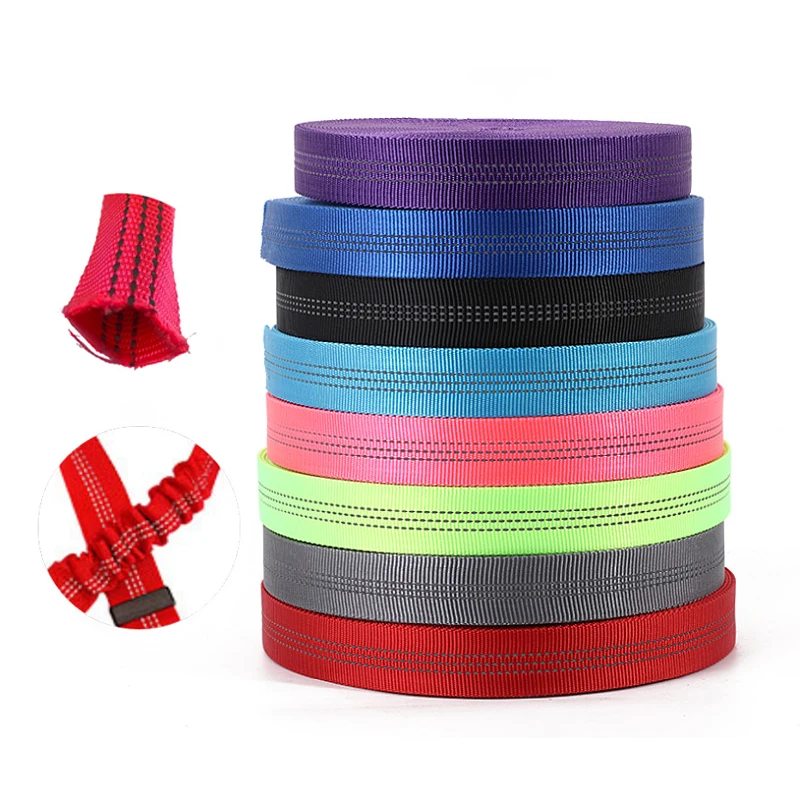 

50 Meters 25mm Double Sides Reflective Tubular Webbing Polyester for Pet Dog Leash Luggage Bag Belt Tape Accessories 9 Colors