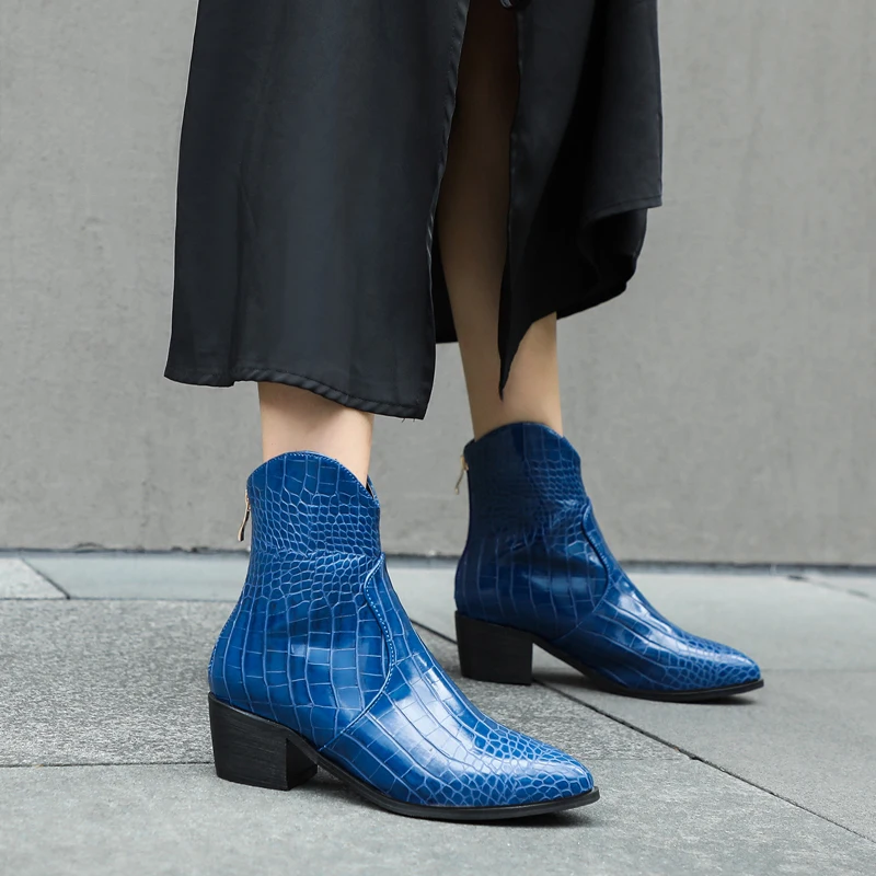 Autumn winter fashion western boots new arrival pointed toe zipper ankle boots for women comfortable thick heel ladies boots 43