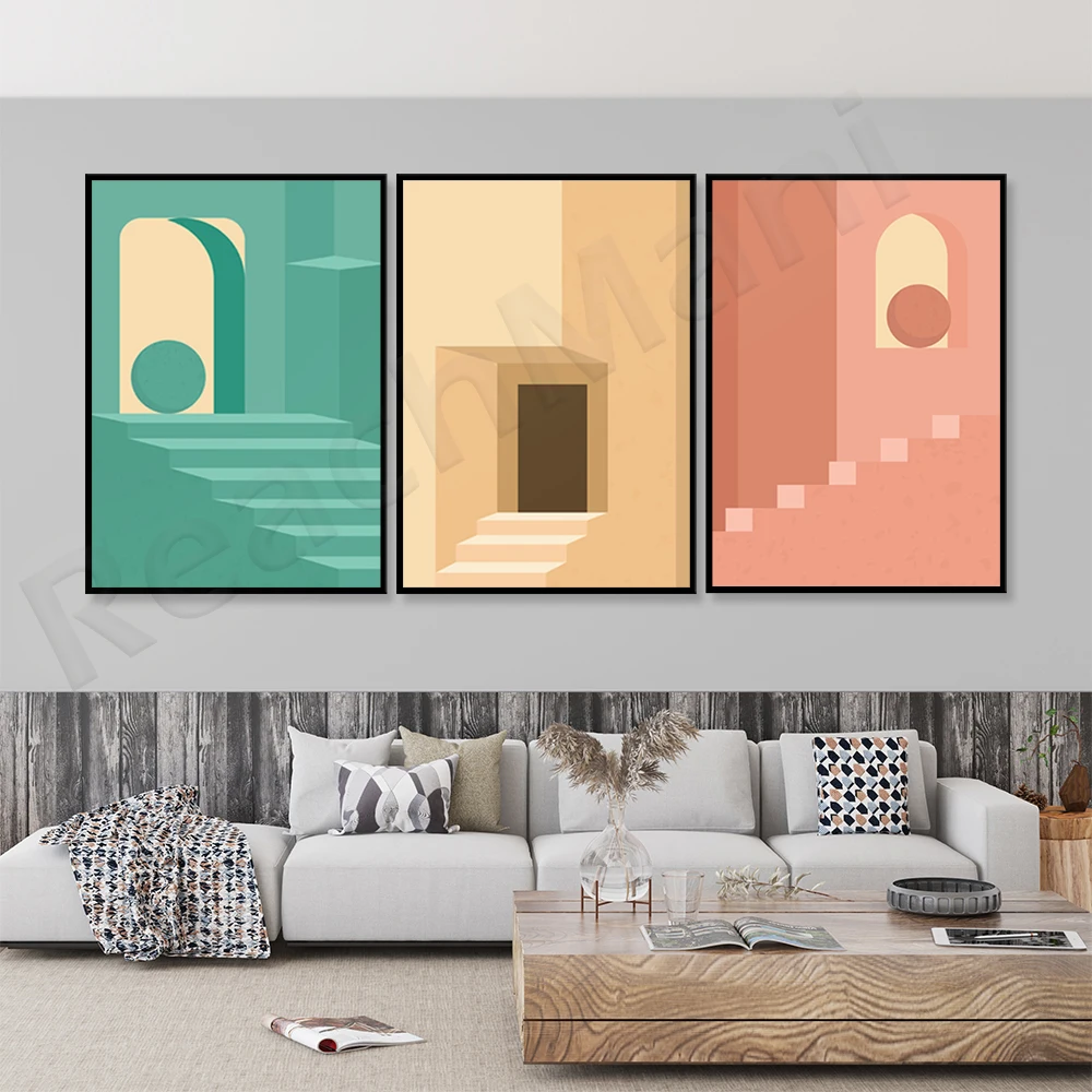 

Fauvist architecture, illustration, mid-century 1960s soft color architectural decoration canvas print poster