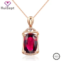 huisept retro 925 silver jewelry necklace oval ruby zircon gemstone rectangle shape pendant for women wedding party accessories