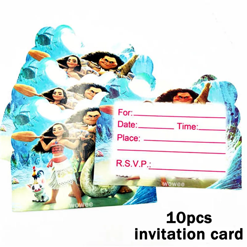 10pc Invitation Card 24 шт./компл. Моана для капкейка-Baby Shower дети День Рождения декоративные принадлежности дети были счастливы День рождения расходные материалы - Цвет: 10pc Invitation Card