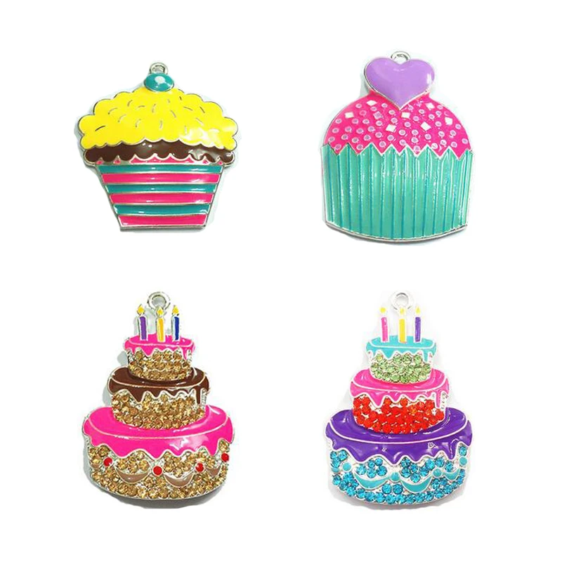

( Choose Style First ) Each Style 10pcs/bag Enamel/Chunky Rhinestone Birthday Cake Pendants For Fashion Necklace Making