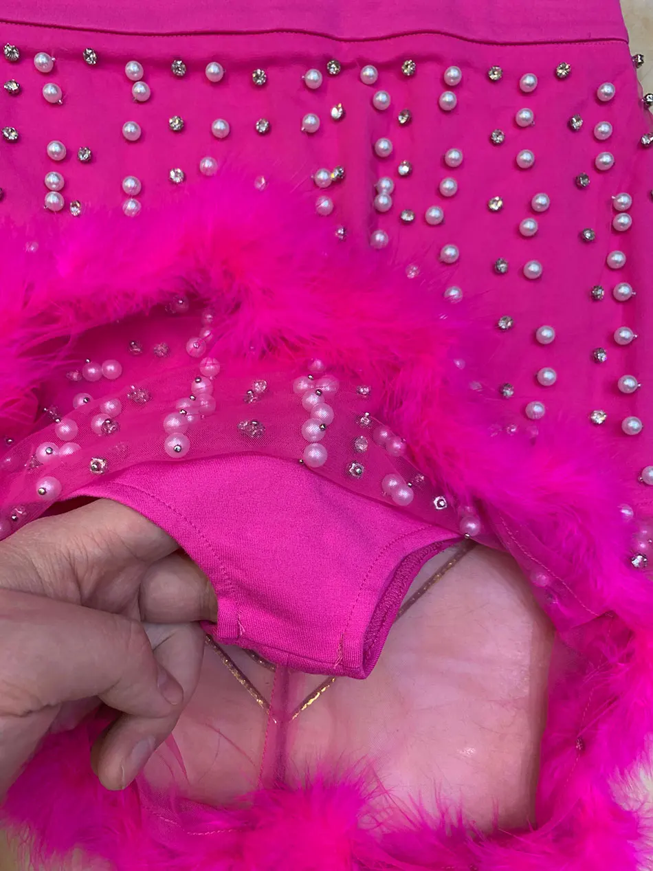 

Free Shipping Women's Heavy Industries Pearl Diamond Suit Long Sleeve V-neck Short Top and Mini Skirt Feather 2 Two Piece Set