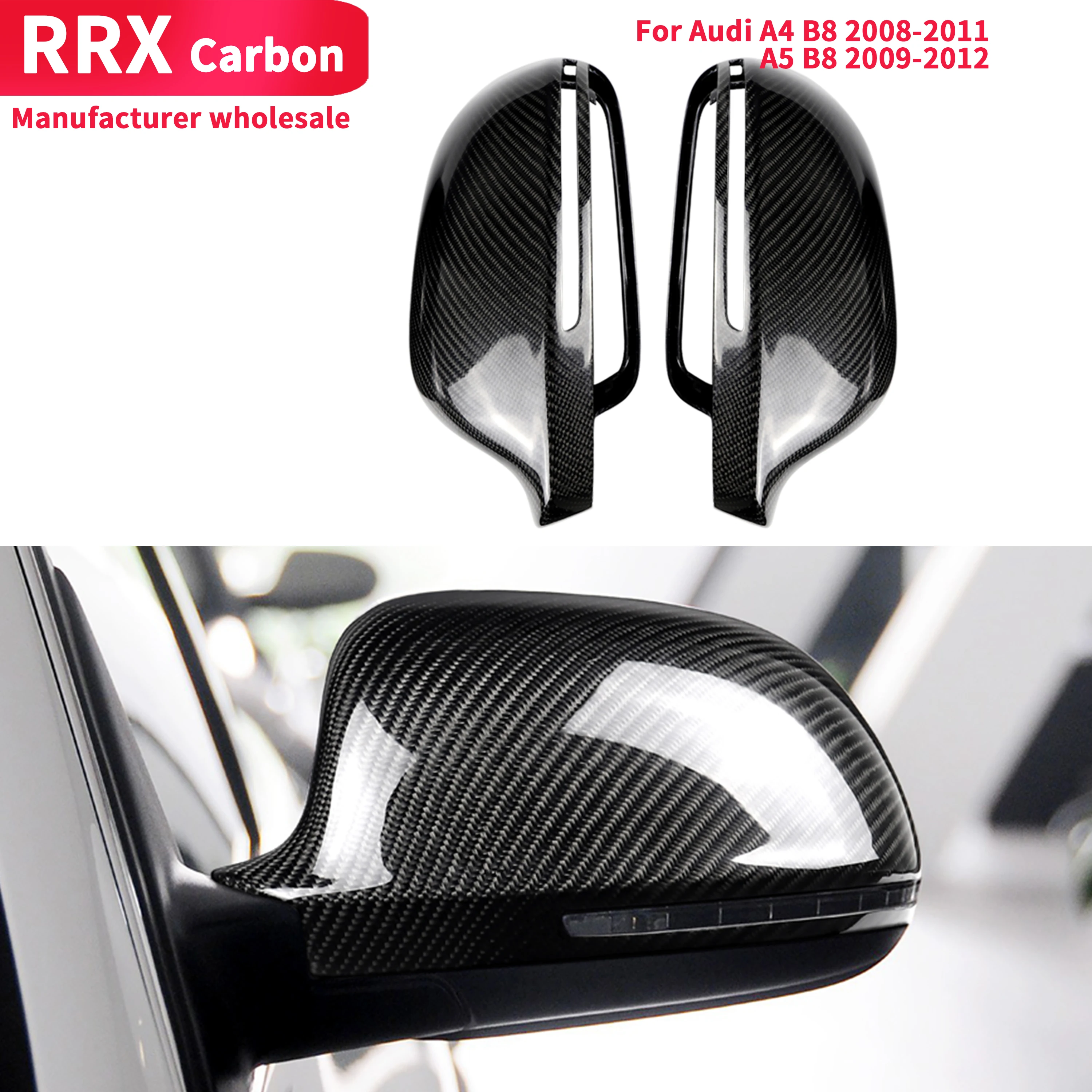 

2Pcs Protection Accessories Cover Replacement Style Rearview Mirror For Audi A4 B8 2008-2011 A5 B8 2009-2012 Real Carbon Fiber