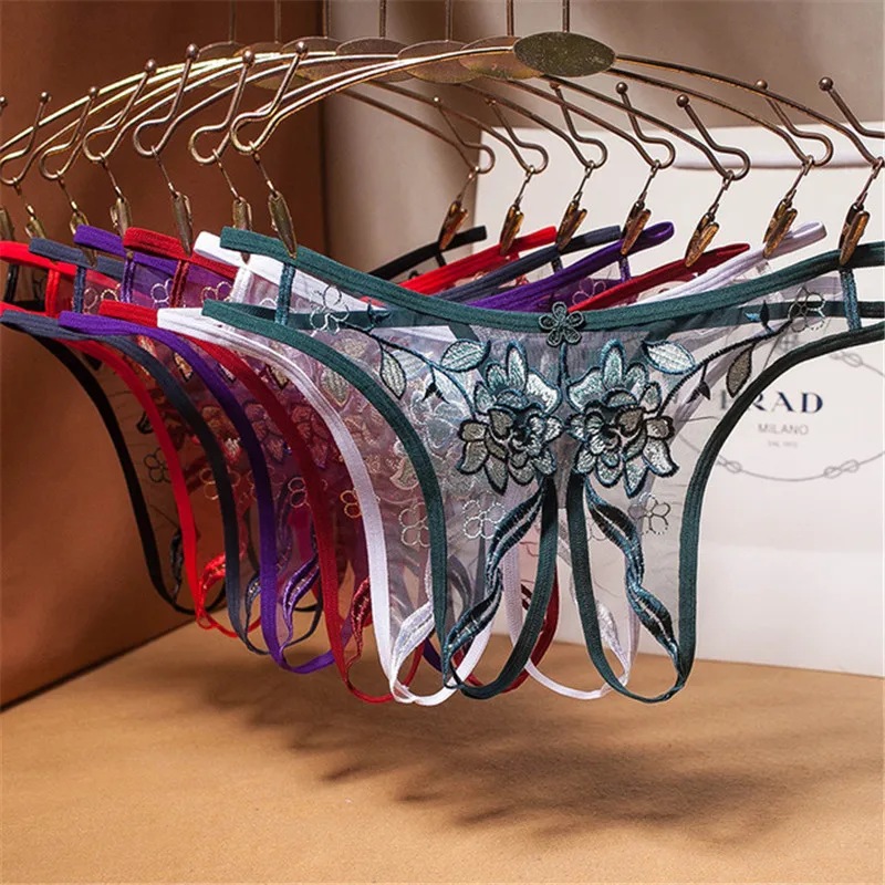 

3pcs/Lot Erotic Lingerie Open Crotch Floral Embroidery Lace Transparent Temptation Thong Low Waist Sexy Crotchless Gstring Femme