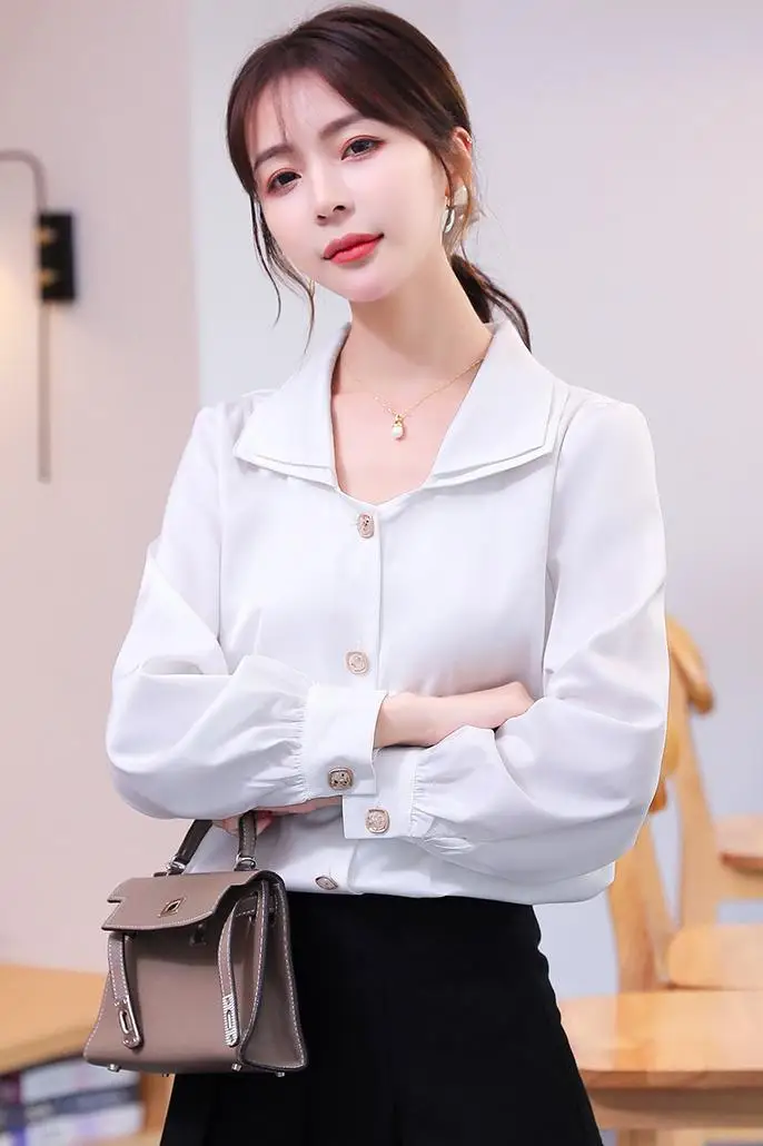 

COIGARSAM Full Sleeve Shirt Womens tops New Spring Solid Double layer Women shirts Yellow White 8363