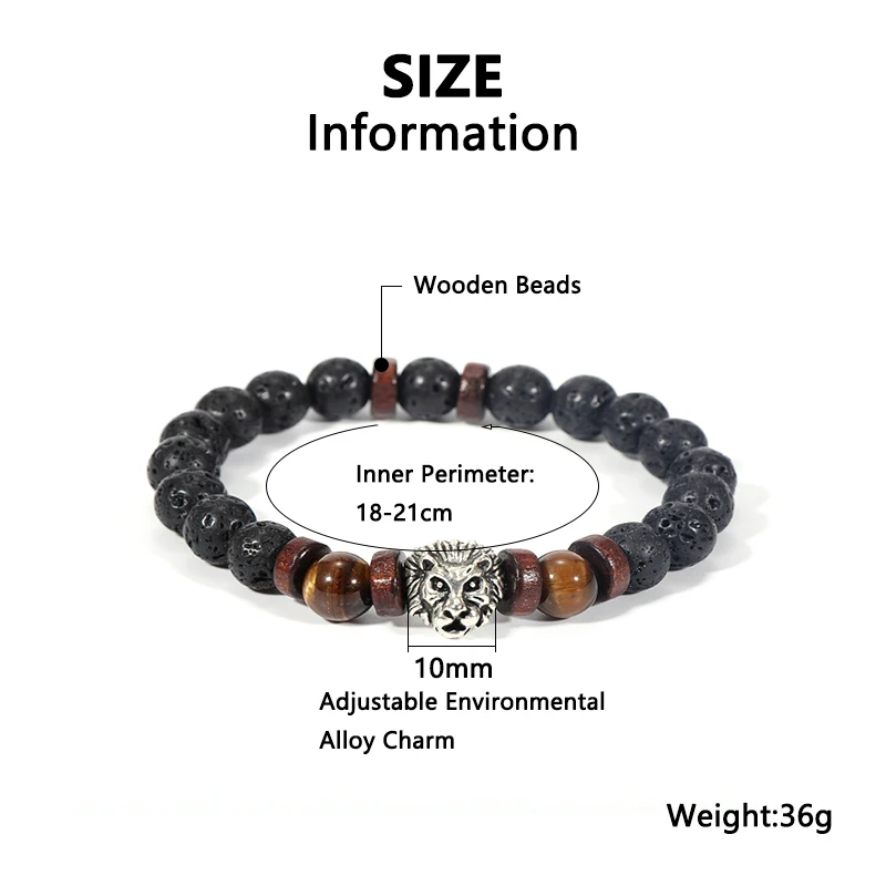 Мужской браслет из натурального камня лица тигровый глаз и лавовый камень