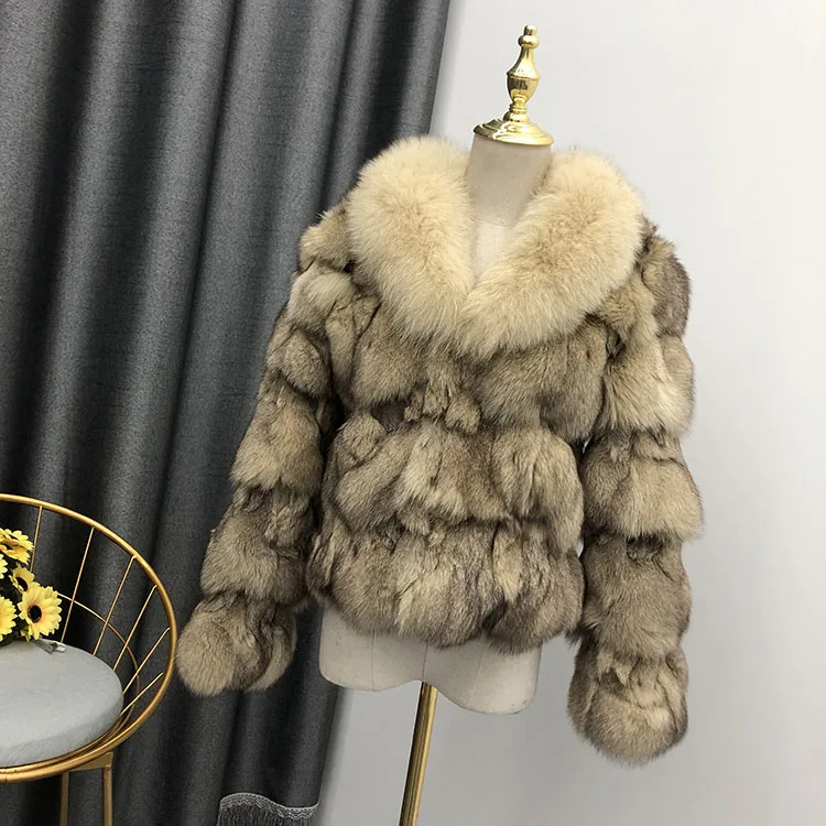 Collar style o-образный вырез для верхней одежды женский три четверти рукав лисий мех короткий дизайн Лоскутная кожаная травяная куртка Женское пальто - Цвет: Collar style