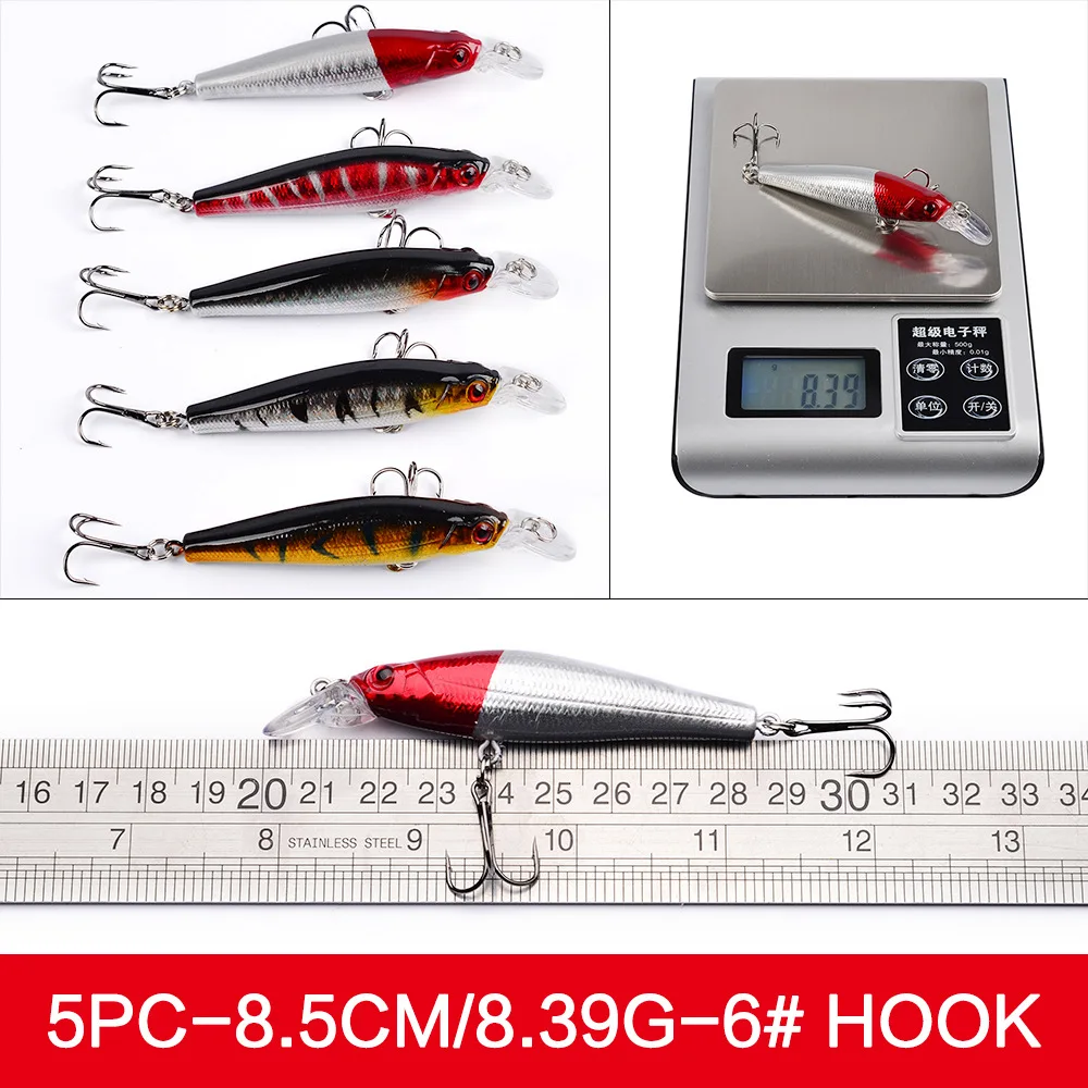 

56pcs/set Floating Luers Minow Crank Mixed Artificial Bait Swimbait Hard Bait With #6 #8 #10 Hooks For Fishing Tackle Gear Fake