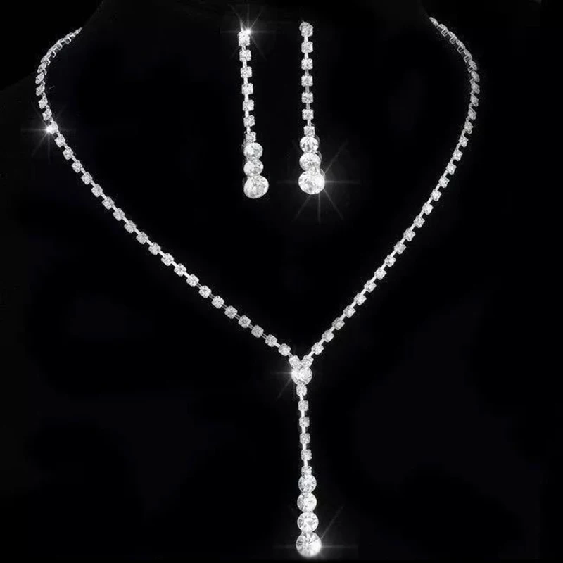 

Bridal Jewelry Set Rhinestone Necklace Earrings Set Adjustable Choker Bride Wedding Jewelry Set for Women and Girls LL@17