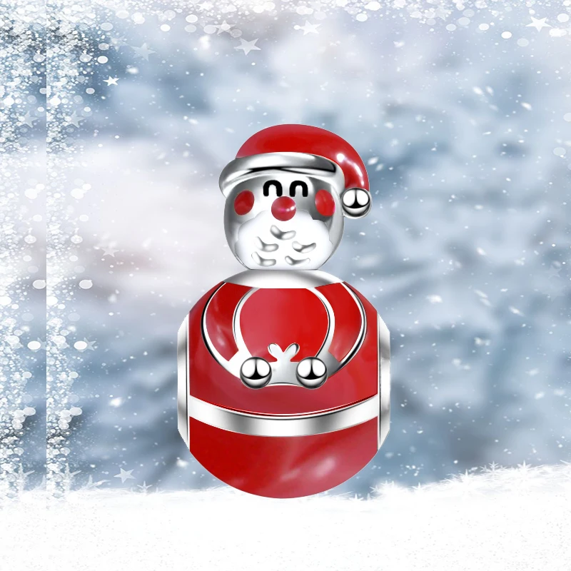 Fit pandora очаровательные серебряные 925 оригинальные бусины Красная эмаль Снеговик