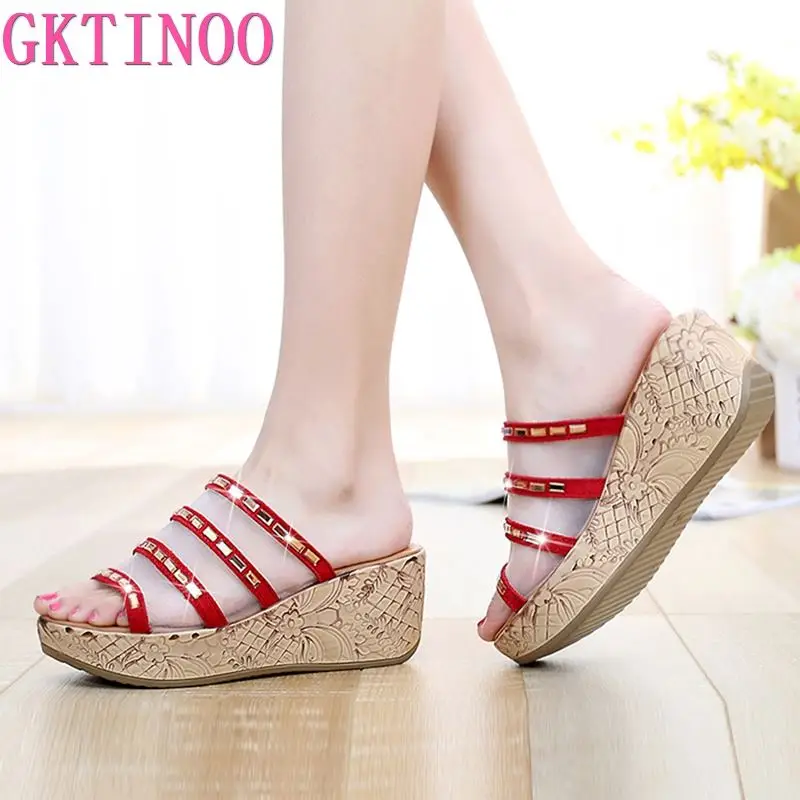 Женские сандалии на танкетке с сеточкой и стразами платформе лето 2019|fashion